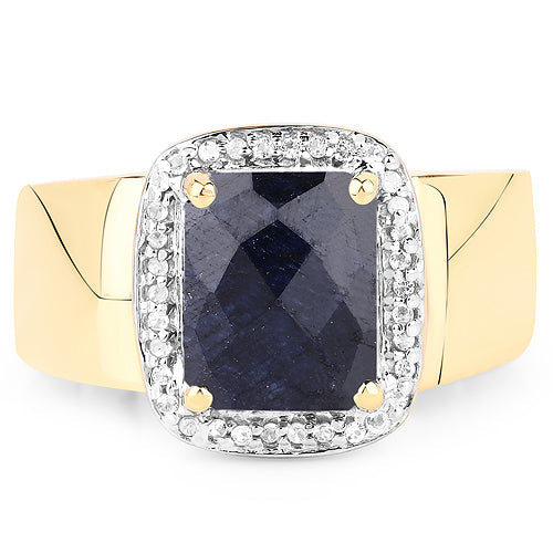 14K Yellow Gold Plated 4.07 Carat Dyed Sapphire and White Topaz .925 Sterling Silver Ring