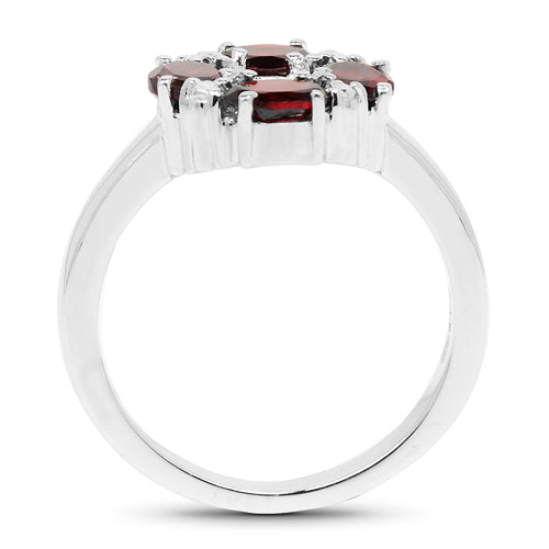 2.02 Carat Genuine Garnet & White Topaz .925 Sterling Silver Ring
