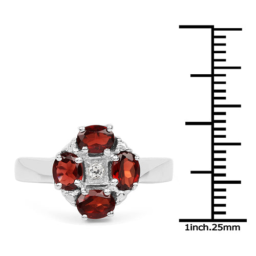 2.02 Carat Genuine Garnet & White Topaz .925 Sterling Silver Ring