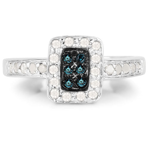 0.36 Carat Genuine Blue Diamond and White Diamond .925 Sterling Silver Ring