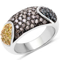 0.95 Carat Genuine Blue Diamond, Champagne Diamond & Yellow Diamond .925 Sterling Silver Ring