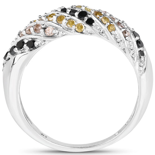 0.63 Carat Genuine Champagne Diamond, Yellow Diamond & Black Diamond .925 Sterling Silver Ring