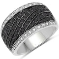 0.79 Carat Genuine Black Diamond and White Diamond .925 Sterling Silver Ring