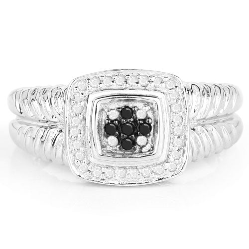 0.19 Carat Genuine Black Diamond and White Diamond .925 Sterling Silver Ring