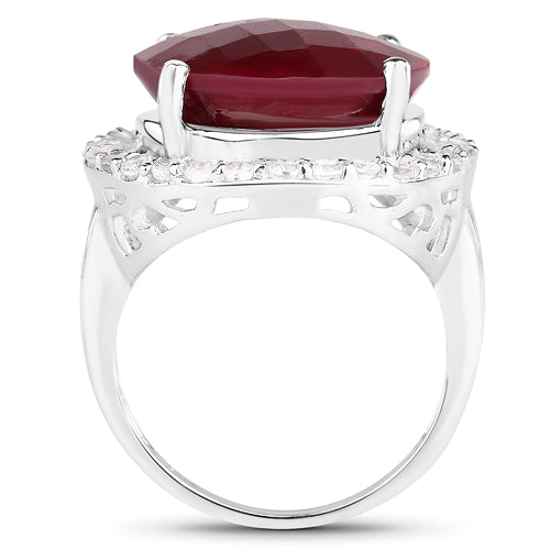 13.10 Carat Dyed Ruby and White Topaz .925 Sterling Silver Ring