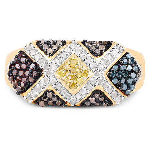 14K Yellow Gold Plated 0.61 Carat Genuine Multi Diamond .925 Sterling Silver Ring