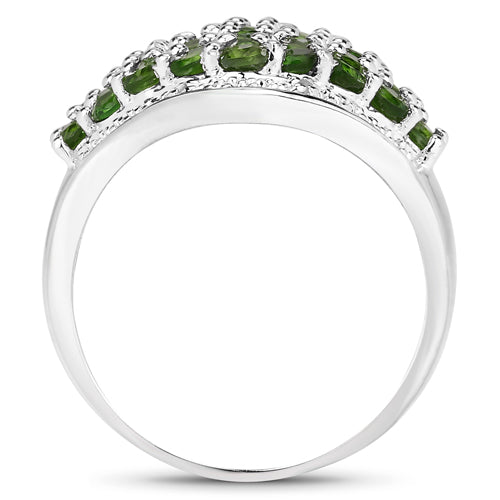 2.41 Carat Genuine Chrome Diopside and White Topaz .925 Sterling Silver Ring