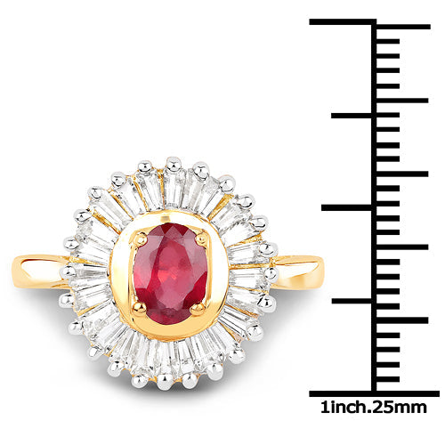 14K Yellow Gold Plated 2.44 Carat Glass Filled Ruby and White Topaz .925 Sterling Silver Ring