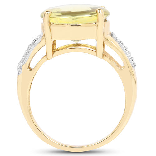 14K Yellow Gold Plated 9.26 Carat Genuine Lemon Topaz Buff Top and White Diamond Brass Ring