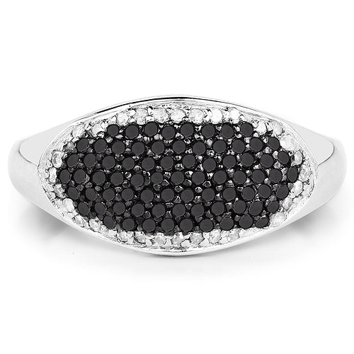 0.46 Carat Genuine Black Diamond and White Diamond .925 Sterling Silver Ring