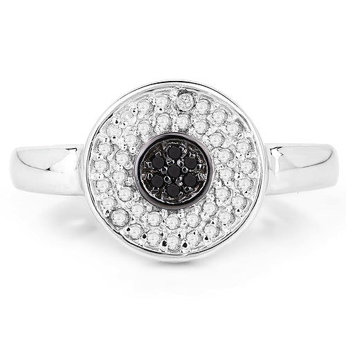 0.20 Carat Genuine Black Diamond and White Diamond .925 Sterling Silver Ring