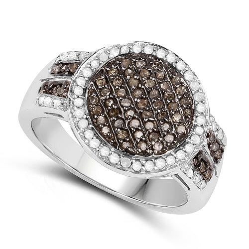 0.44 Carat Genuine Champagne Diamond and White Diamond .925 Sterling Silver Ring