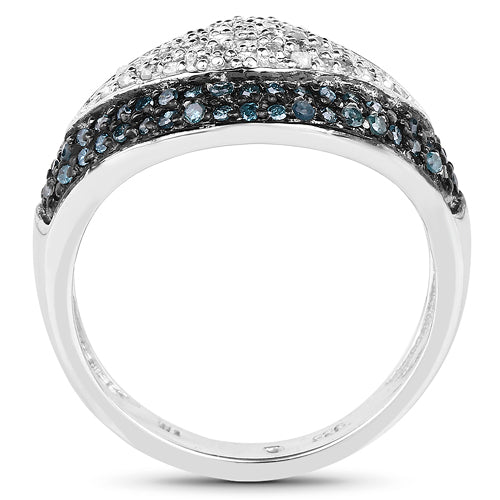 0.50 Carat Genuine Blue Diamond and White Diamond .925 Sterling Silver Ring