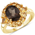 4.00 Carat Genuine Smoky Quartz and Citrine .925 Sterling Silver Ring
