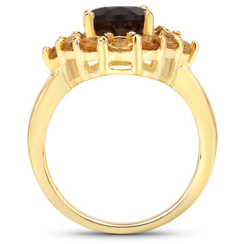 4.00 Carat Genuine Smoky Quartz and Citrine .925 Sterling Silver Ring