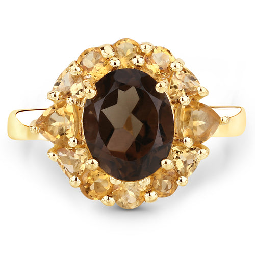4.00 Carat Genuine Smoky Quartz and Citrine .925 Sterling Silver Ring