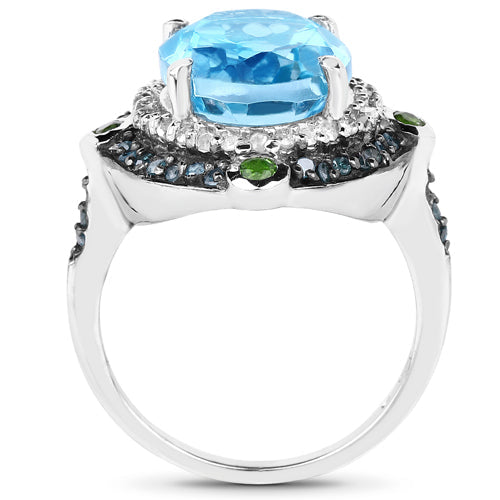 5.84 Carat Genuine Multi Stones .925 Sterling Silver Ring