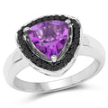 1.56 Carat Genuine Amethyst and Black Diamond .925 Sterling Silver Ring