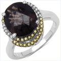 4.12 Carat Genuine Smoky Quartz and 0.28 ct.t.w Genuine Diamond Accents Sterling Silver Ring