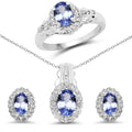 2.46 Carat Genuine Tanzanite and White Topaz .925 Sterling Silver 3 Piece Jewelry Set (Ring, Earrings, and Pendant w/ Chain)