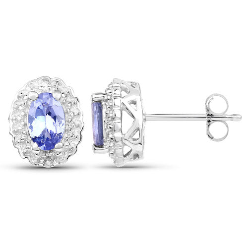 2.46 Carat Genuine Tanzanite and White Topaz .925 Sterling Silver 3 Piece Jewelry Set (Ring, Earrings, and Pendant w/ Chain)