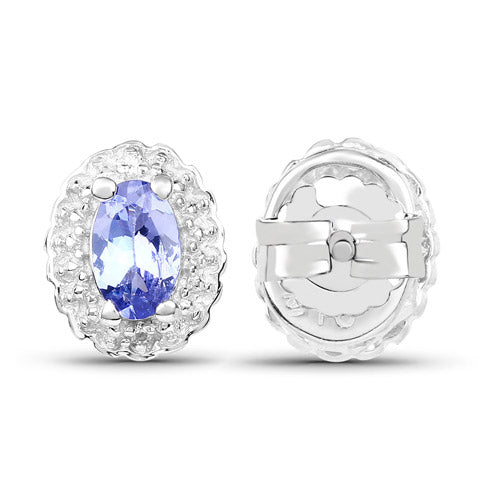 2.46 Carat Genuine Tanzanite and White Topaz .925 Sterling Silver 3 Piece Jewelry Set (Ring, Earrings, and Pendant w/ Chain)