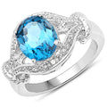 3.26 Carat Genuine London Blue Topaz & White Diamond .925 Sterling Silver Ring