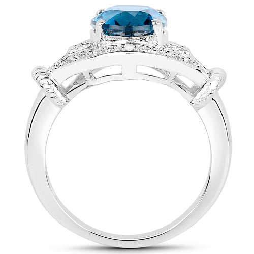 3.26 Carat Genuine London Blue Topaz & White Diamond .925 Sterling Silver Ring
