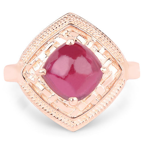 14K Rose Gold Plated 3.15 Carat Genuine Glass Filled Ruby .925 Sterling Silver Ring