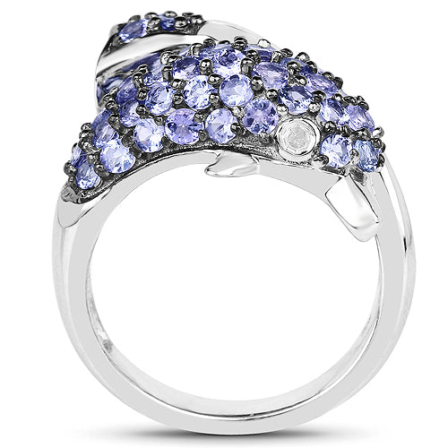 1.45 Carat Genuine Tanzanite and White Diamond .925 Sterling Silver Ring