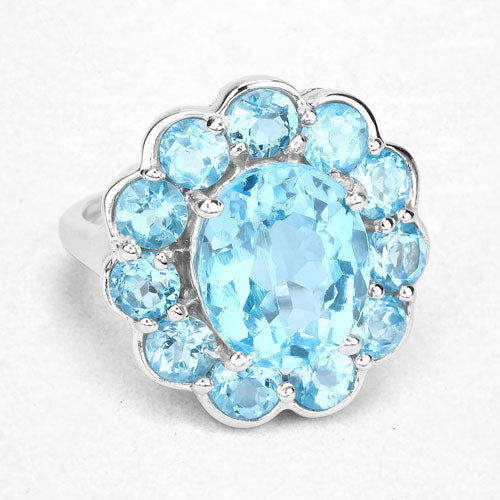 8.77 Carat Genuine Swiss Blue Topaz .925 Sterling Silver Ring