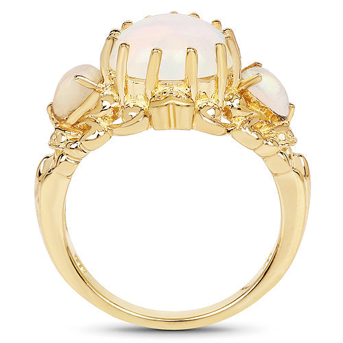 14K Yellow Gold Plated 3.26 Carat Genuine Ethiopian Opal .925 Sterling Silver Ring