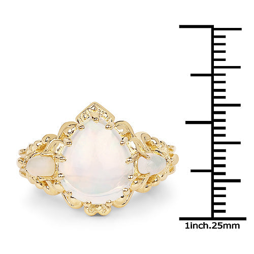 14K Yellow Gold Plated 3.26 Carat Genuine Ethiopian Opal .925 Sterling Silver Ring