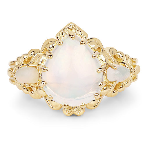 14K Yellow Gold Plated 3.26 Carat Genuine Ethiopian Opal .925 Sterling Silver Ring
