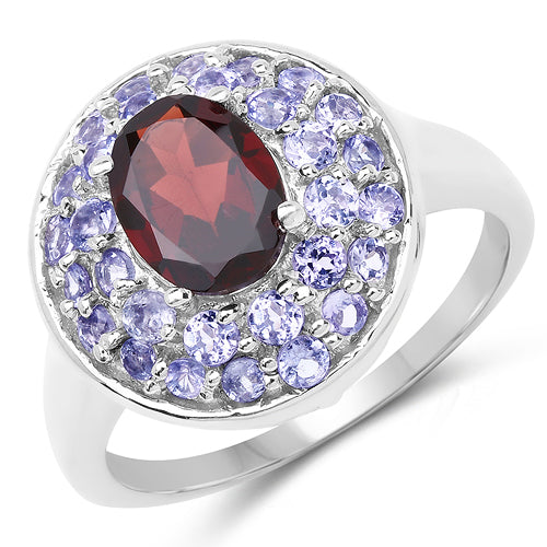2.56 Carat Genuine Garnet & Tanzanite .925 Sterling Silver Ring