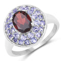 2.56 Carat Genuine Garnet & Tanzanite .925 Sterling Silver Ring