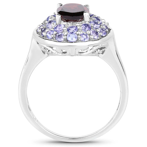 2.56 Carat Genuine Garnet & Tanzanite .925 Sterling Silver Ring
