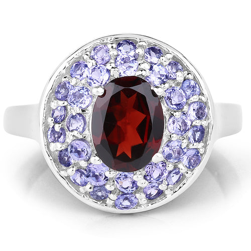 2.56 Carat Genuine Garnet & Tanzanite .925 Sterling Silver Ring