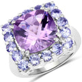 6.63 Carat Genuine Amethyst and Tanzanite .925 Sterling Silver Ring