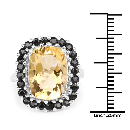 7.46 Carat Genuine Citrine and Black Spinel .925 Sterling Silver Ring