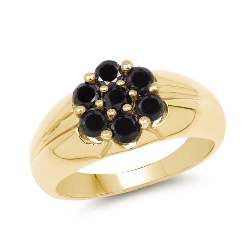 14K Yellow Gold Plated 0.91 Carat Genuine Black Diamond .925 Sterling Silver Ring