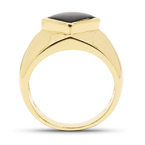 14K Yellow Gold Plated 2.00 Carat Genuine Black Onyx .925 Sterling Silver Ring