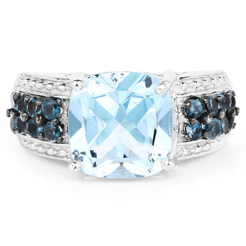 4.98 Carat Genuine Blue Topaz and London Blue Topaz .925 Sterling Silver Ring
