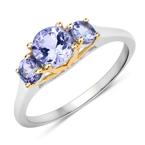 Two Tone Plated 1.07 Carat Genuine Tanzanite .925 Sterling Silver Ring