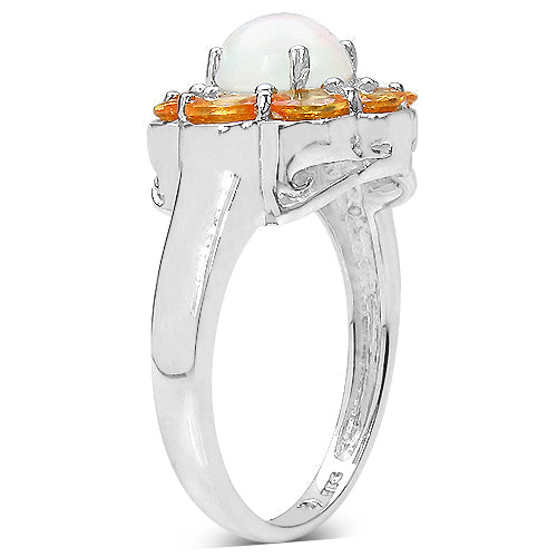 2.65 Carat Genuine Ethiopian Opal & Spessartite .925 Sterling Silver Ring