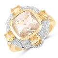 14K Yellow Gold Plated 4.07 Carat Genuine Golden Rutile and Citrine .925 Sterling Silver Ring