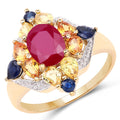 14K Yellow Gold Plated 3.76 Carat Genuine Multi Stone .925 Sterling Silver Ring