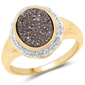 14K Yellow Gold Plated 4.50 Carat Genuine Drusy Quartz .925 Sterling Silver Ring