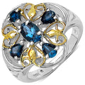 Two Tone Plated 1.45 Carat Genuine London Blue Topaz .925 Sterling Silver Ring