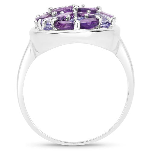 3.13 Carat Genuine Amethyst, Tanzanite and White Topaz .925 Sterling Silver Ring